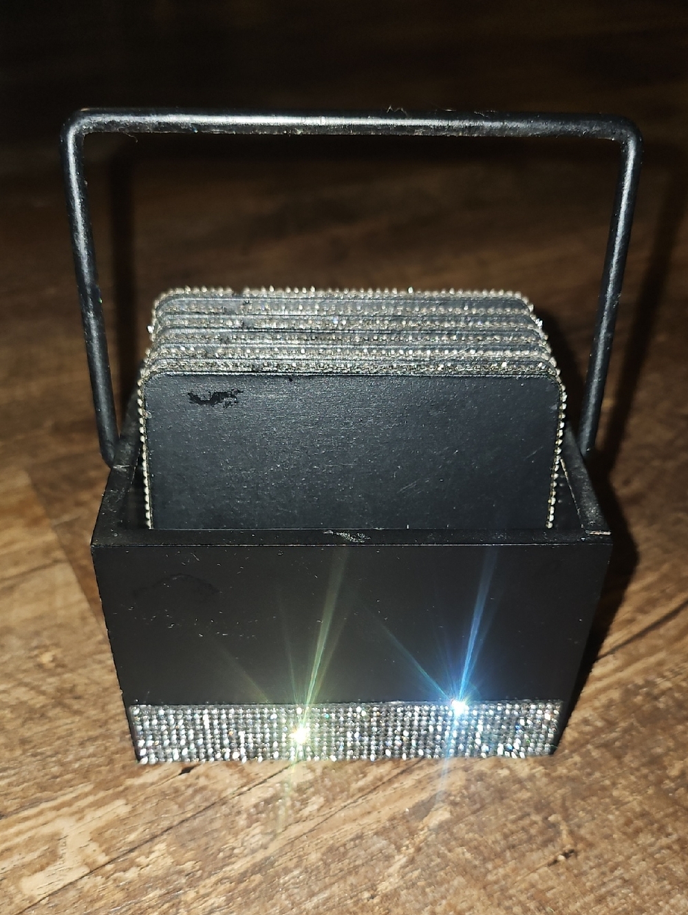 Black Rhinestone Coaster Set with Holder